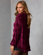 Wine %  Bette Textured Velvet Button Down Top-4