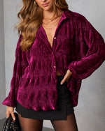 Wine %  Bette Textured Velvet Button Down Top-1