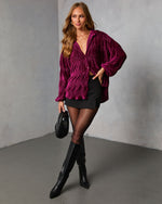 Wine %  Bette Textured Velvet Button Down Top-2