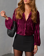 Wine %  Bette Textured Velvet Button Down Top-6