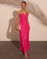 Moonlit Riviera Pleated Satin Corset Maxi Dress