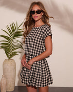 Velmiah Gingham Print Short Sleeve Top
