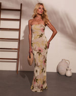 Jodie Printed Strapless Satin Midi Dress