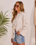 Warm Dune Bell Sleeve Front Tie Top