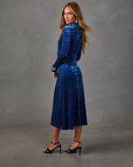 Quinn Floral Velvet Mesh Mock Neck Midi Dress