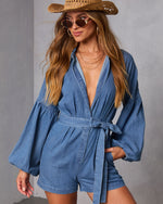 Denim % Apple Picking Denim Balloon Sleeve Romper-1