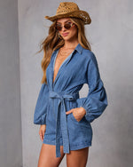 Denim % Apple Picking Denim Balloon Sleeve Romper-3