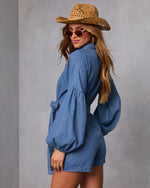 Denim % Apple Picking Denim Balloon Sleeve Romper-4