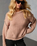 Mauve % Snoozy Sundays Contrast Knit Trim Sweater-1
