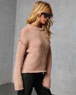 Mauve % Snoozy Sundays Contrast Knit Trim Sweater-3