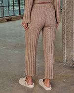 Taupe % Homebody Hour Ribbed Knit Flare Leg Pants-4