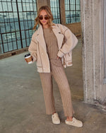 Taupe % Homebody Hour Ribbed Knit Flare Leg Pants-5