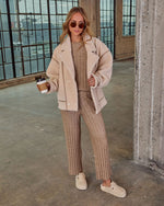 Taupe % Homebody Hour Ribbed Knit Flare Leg Pants-2