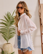 White % Coastal Charmer Striped Button Down Top-3