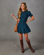 Rasul Cotton Plaid Mock Neck Mini Dress