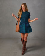 Rasul Cotton Plaid Mock Neck Mini Dress