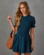 Rasul Cotton Plaid Mock Neck Mini Dress