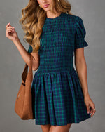 Rasul Cotton Plaid Mock Neck Mini Dress