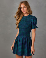 Rasul Cotton Plaid Mock Neck Mini Dress