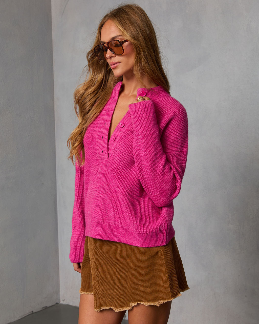 Smoky Amber Ribbed Partial Button Sweater – VICI