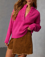 Smoky Amber Ribbed Partial Button Sweater