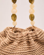 Natural Drift Beaded Handle Straw Pouch Bag