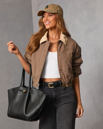 Apricot Sky Cropped Bomber Jacket