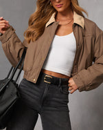 Apricot Sky Cropped Bomber Jacket