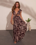 Sand Multi % Carlita Ruffle Printed Cutout Maxi Dress-5