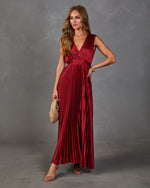 Evening Veil Pleated Satin Maxi Dress