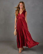 Evening Veil Pleated Satin Maxi Dress