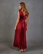 Evening Veil Pleated Satin Maxi Dress