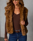 Brown % Fireside Embrace Faux Fur Vest-1
