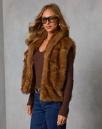 Brown % Fireside Embrace Faux Fur Vest-3
