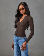 Amiah Ribbed Scallop Trim Long Sleeve Top
