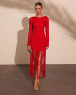Secret Terrace Fringe Crochet Maxi Dress