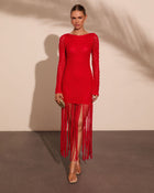 Secret Terrace Fringe Crochet Maxi Dress