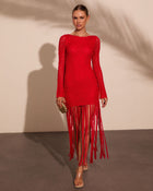 Secret Terrace Fringe Crochet Maxi Dress