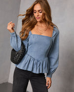 Simonette Chambray Peplum Top