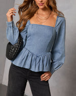 Simonette Chambray Peplum Top
