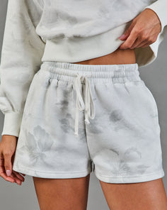 Relaxed Elegance Floral Fleece Drawstring Shorts