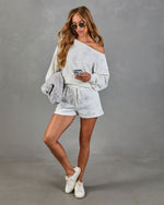 Relaxed Elegance Floral Fleece Drawstring Shorts