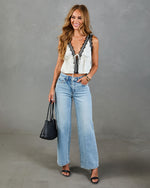 Sunset Crush Satin Lace Trim Front Tie Top