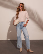 Jolee Knit Contrast Trim Short Sleeve Sweater