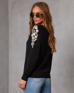 Air of Romance Embroidered Shoulder Knit Sweater