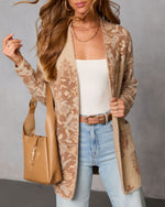 Calianna Abstract Fuzzy Knit Open Front Cardigan