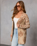 Calianna Abstract Fuzzy Knit Open Front Cardigan