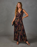Shadowed Garden Floral Waist Tie Jumpsuit