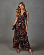 Shadowed Garden Floral Waist Tie Jumpsuit
