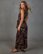 Shadowed Garden Floral Waist Tie Jumpsuit